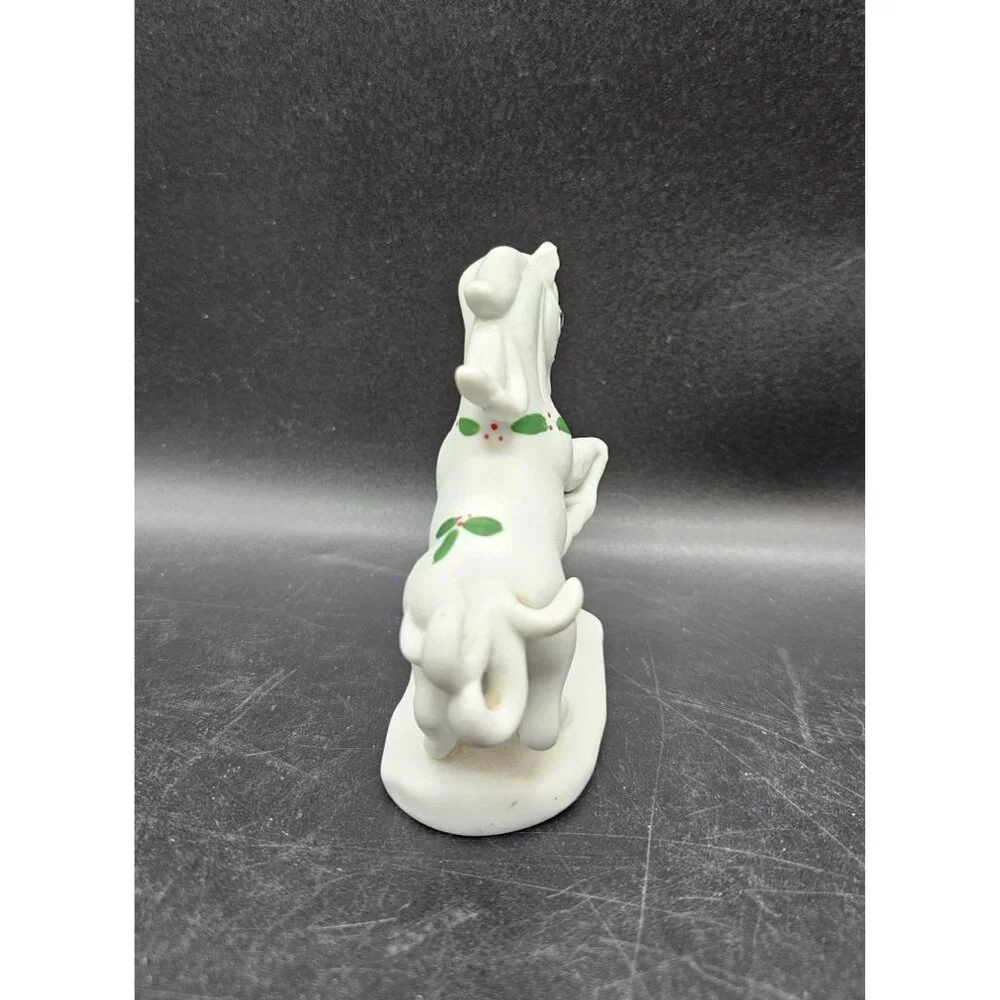 Vintage Prancing Unicorn With Christmas Holly Collar Ceramic Figurine Fantasy